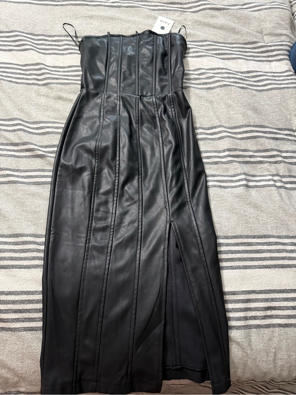 Fate Black Faux-Leather Strapless Midi Dress